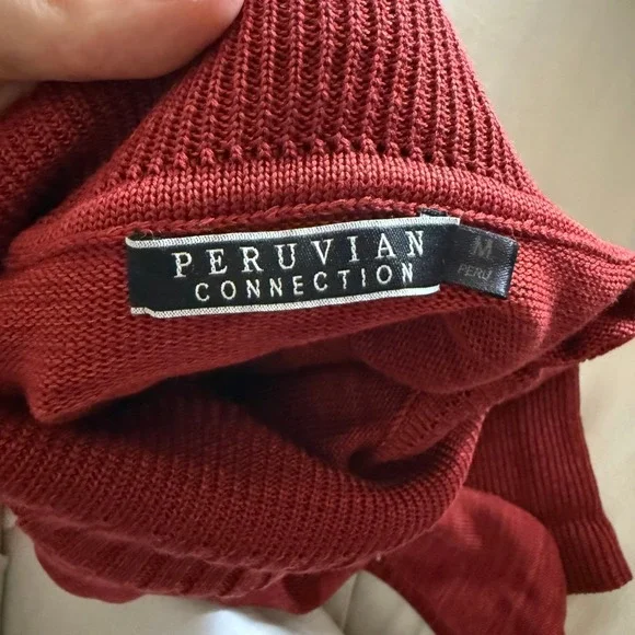 Peruvian Connection Pima Cotton Red Turtleneck Sweater Women's Medium - Picture 6 of 8